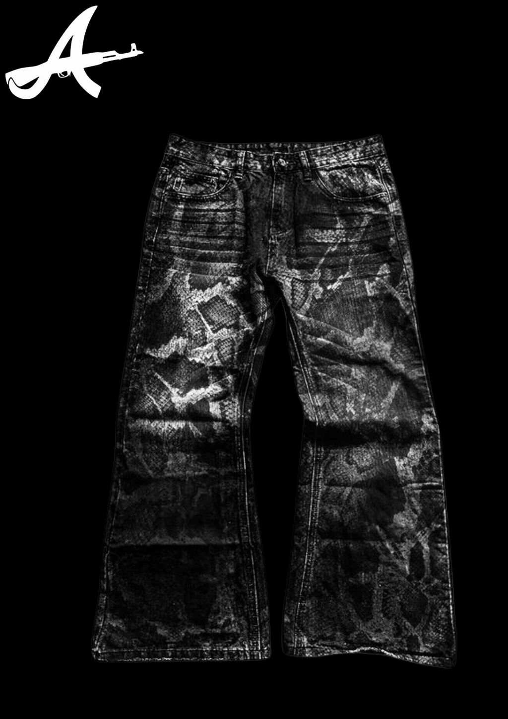 'SNAKESKIN' FLARED JEANS