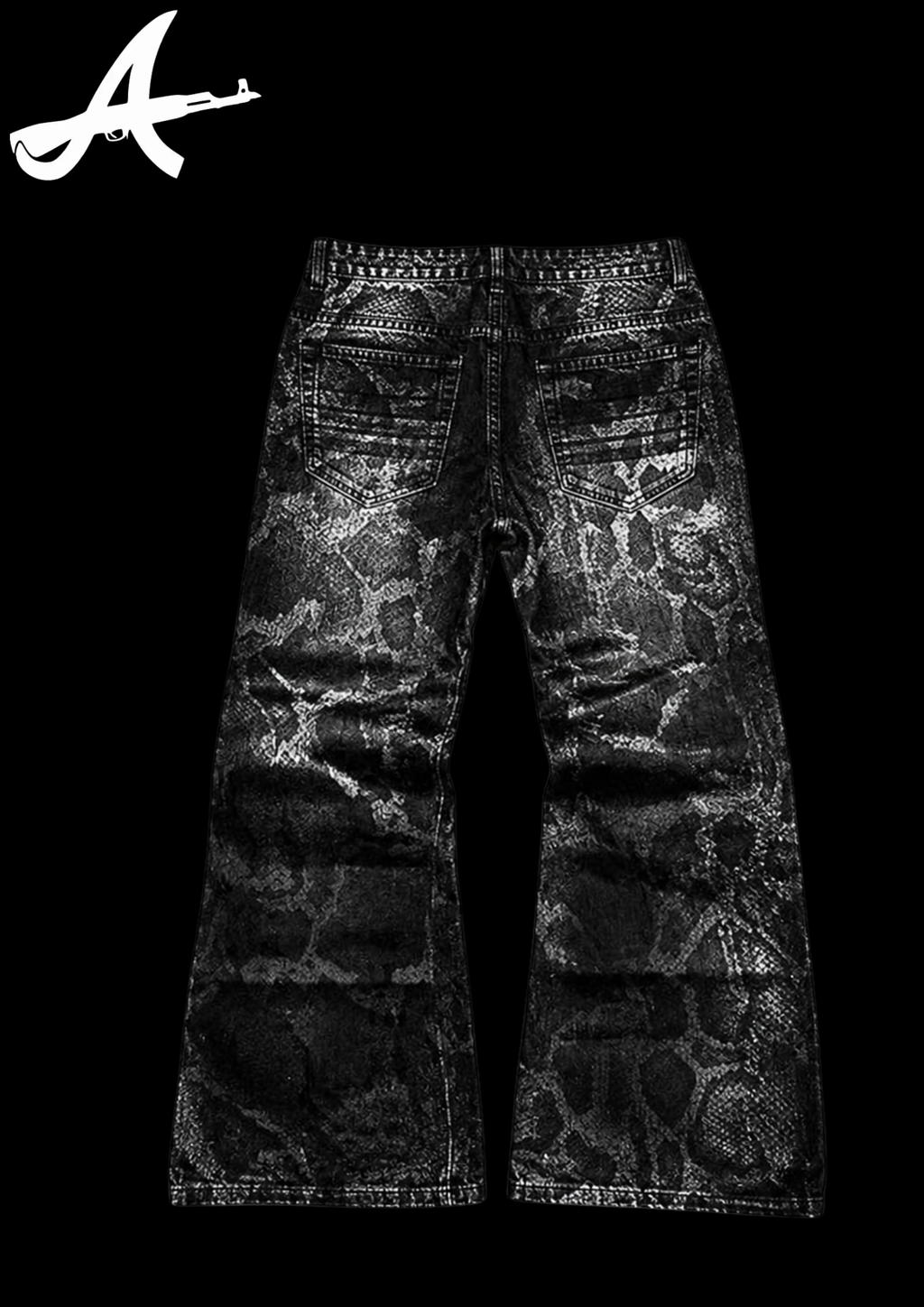 'SNAKESKIN' FLARED JEANS